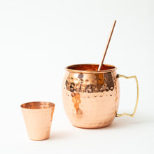 Load image into Gallery viewer, Hammered Copper Mug with Straw, Single